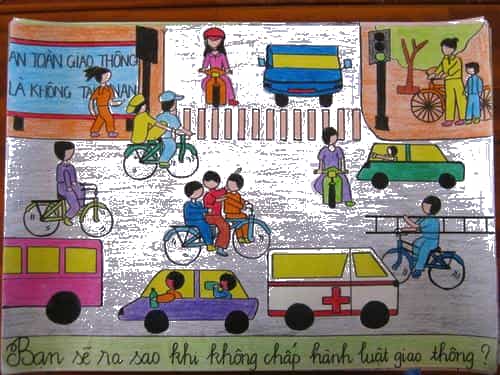 Vẽ tranh đề tài an toàn giao thông khó lắm