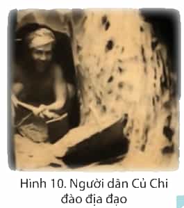 Quan sát các hình 10, 11, 12 và đọc các câu chuyện, em hãy nêu cảm nghĩ về việc đào hầm và chống càn quét ở địa đạo Củ Chi