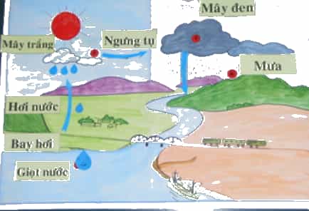 Hãy vẽ sơ đồ vòng tuần hoàn của nước trong tự nhiên theo ý tưởng của em và chia sẻ với các bạn.