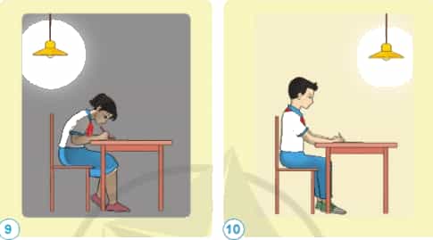 Tư thế và vị trí ngồi học của bạn nào trong hình dưới đây không tốt cho mắt, có thể dẫn đến cận thị? Vì sao?