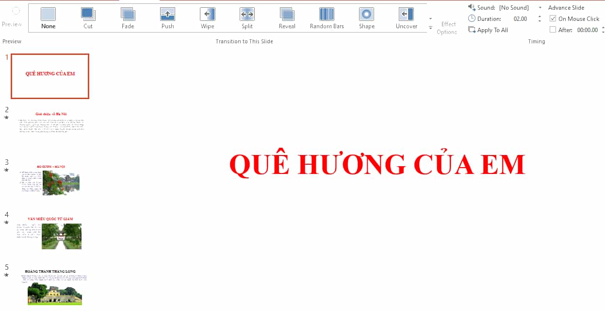 Tin học lớp 4 Cánh diều Bài 3: Hiệu ứng chuyển trang chiếu