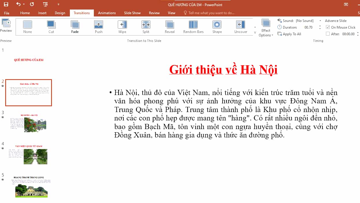 Tin học lớp 4 Cánh diều Bài 3: Hiệu ứng chuyển trang chiếu