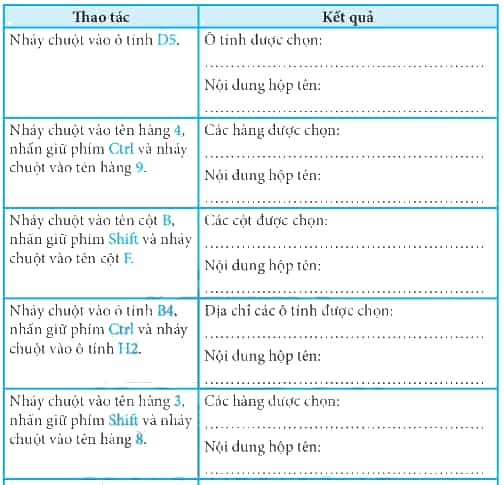Thực hiện thao tác ở cột bên trái và ghi kết quả vào chỗ chấm ở cột bên phải