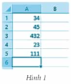 Giả sử tại các ô tính A1, A2, A3, A4, A5 ta gõ các giá trị là các số nguyên như Hình 1