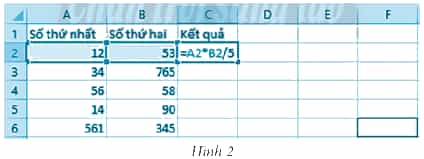 Trong Hình 2 khi sao chép công thức ô tính C2 đến ô tính F6 thì tại ô tính F6