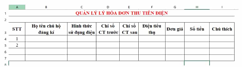 Hãy tạo tệp Excel để đáp ứng được các yêu cầu quản lý được mô tả trong nội dung dưới đây