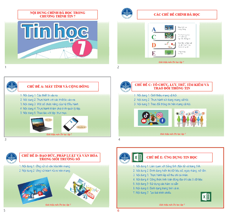 Em hãy mở tệp trình chiếu ở câu E65, chèn thêm hình ảnh logo của trường em vào góc bên trái