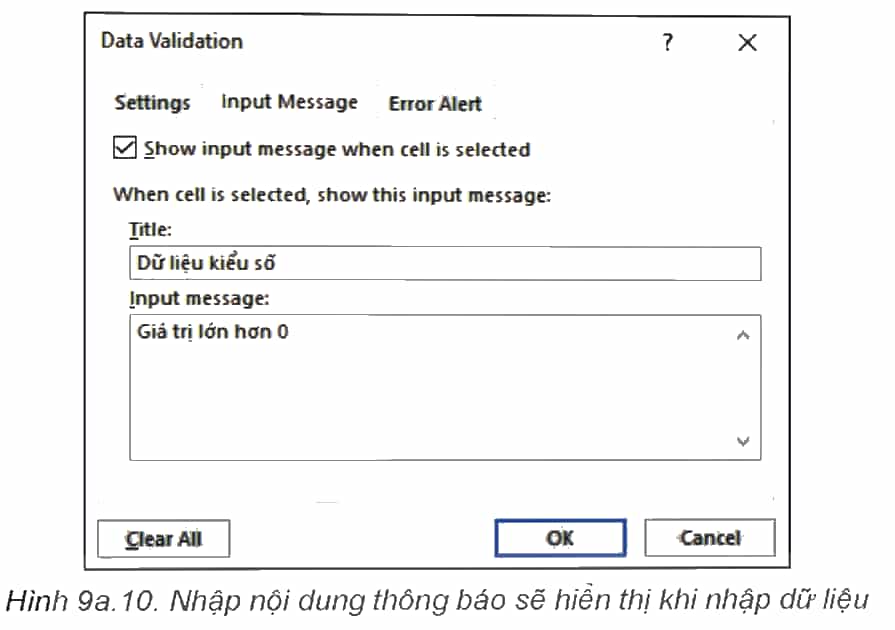 Em hãy sử dụng công cụ xác thực dữ liệu để xác thực cho dữ liệu cột Số tiền