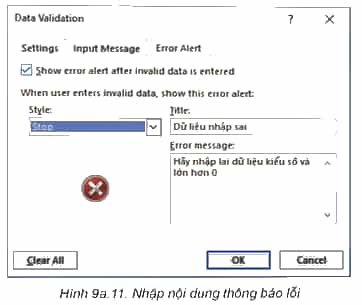 Em hãy sử dụng công cụ xác thực dữ liệu để xác thực cho dữ liệu cột Số tiền