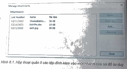 Trong một nhánh của sơ đồ tư duy, có thể đính kèm nhiều tệp dữ liệu 