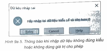 Hình 9a.5 là thông báo xuất hiện khi nhập sai dữ liệu. Thông báo này phù hợp