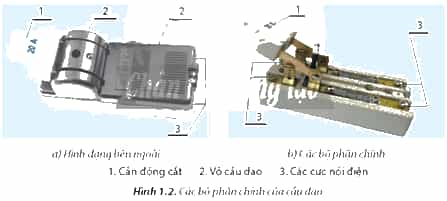 Cầu dao có những chức năng nào? Hãy kể tên các bộ phận chính của cầu dao ở Hình 1.2
