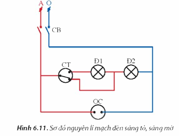 Hãy tìm hiểu mạch điện có sơ đồ nguyên lí như ở Hình 6.11 để thực hành