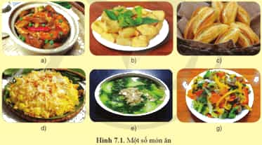 Kể tên các món ăn trong Hình 7.1 và cho biết điểm giống nhau trong cách thức làm