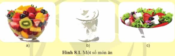 Kể tên các món ăn trong Hình 8.1 và cho biết điểm giống nhau trong cách thức chế biến