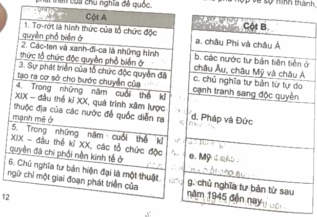 Ghép các ý ở cột A với các ý ở cột B sao cho phù hợp về sự hình thành phát triển
