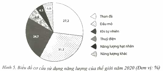 Cho bảng số liệu sau Vẽ biểu đồ thể hiện cơ cấu sử dụng năng lượng của thế giới năm 2020