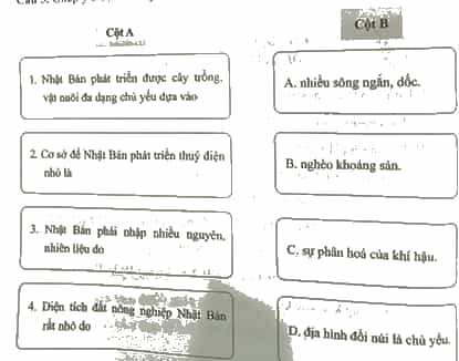 Ghép ý ở cột A với ý ở cột B để thành một câu đúng