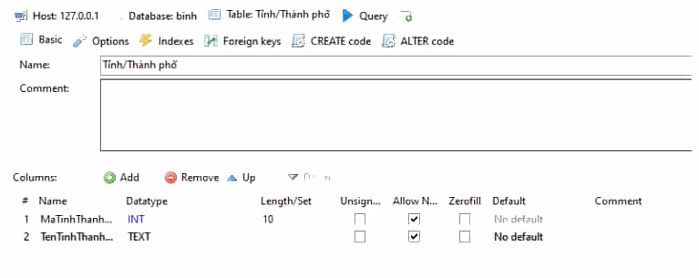 Thực hành cập nhật và truy xuất dữ liệu bảng Tỉnh/Thành phố trong CSDL quản lí danh sách