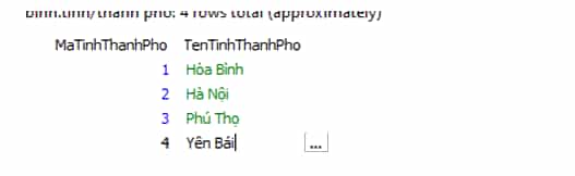 Thực hành cập nhật và truy xuất dữ liệu bảng Tỉnh/Thành phố trong CSDL quản lí danh sách