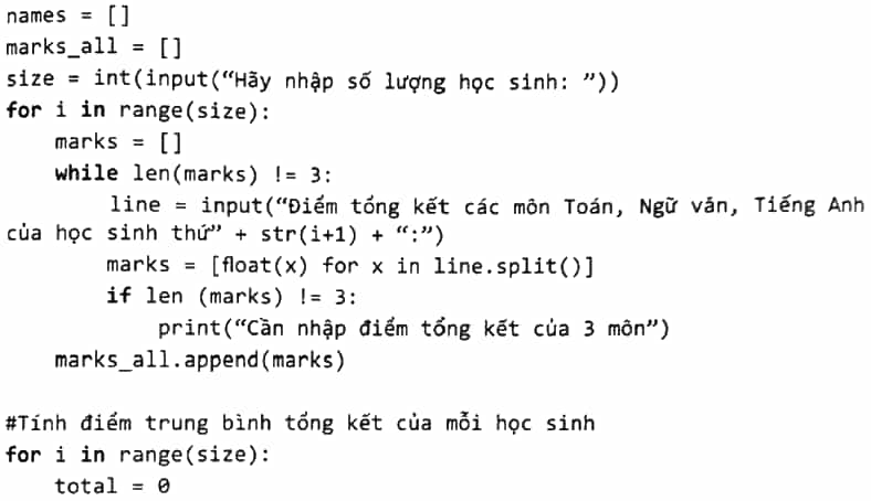 Em hãy lưu điểm tổng kết ba môn học Toán, Ngữ văn, Tiếng Anh của các học sinh