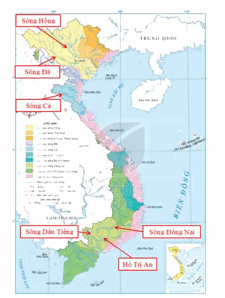 Xác định vị trí một số sông, hồ nước ta trên bản đồ hình 6.1