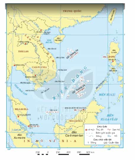 Xác định trên hình 11.1 phạm vi của biển Đông các nước chung với biển Đông