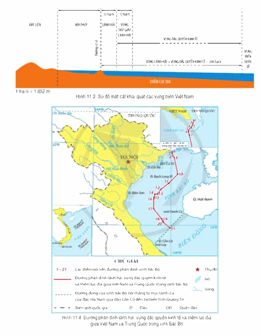 Đọc thông tin và dựa vào hình 11.2, hãy xác định trên hình 11.4 các mốc xác định đường phân định lãnh hải