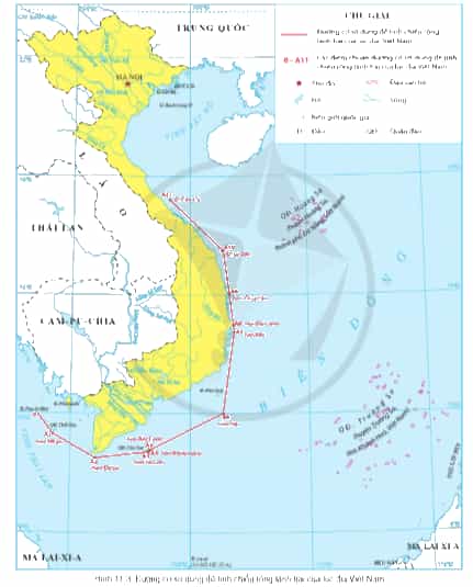 Dựa vào hình 11.3, hãy xác định vị trí các quần đảo Hoàng Sa, Trường Sa, Thổ Chu, Côn Sơn