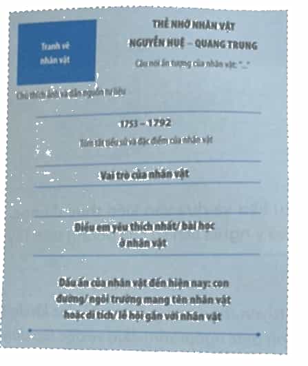 Lập thẻ nhớ về Nguyễn Huệ - Quang Trung theo gợi ý dưới đây