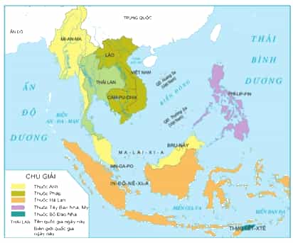 Tô màu trên lược đồ các khu vực là thuộc địa của Anh ở Đông Nam Á