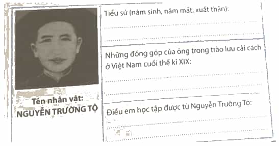 Sưu tầm thêm thông tin và hoàn thiện thẻ nhớ về Nguyễn Trường Tộ vào bảng sau