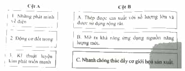 Ghép hệ quả ở cột B với nội dung ở cột A sao cho đúng về thành tựu kĩ thuật trong các thế kỉ XVIII - XIX