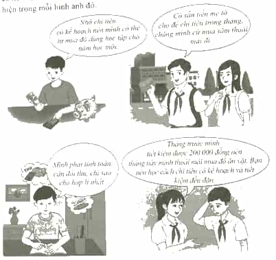 Quan sát các hình ảnh dưới đây và cho biết bạn học sinh nào chi tiêu có kế hoạch