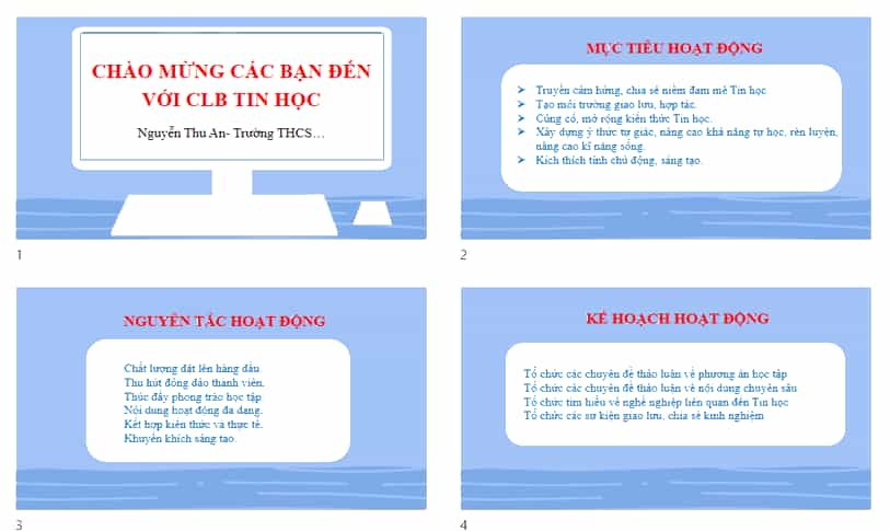 Em hãy tìm một bản mẫu (có sẵn trong phần mềm trình chiếu hoặc được chia sẻ trên mạng)