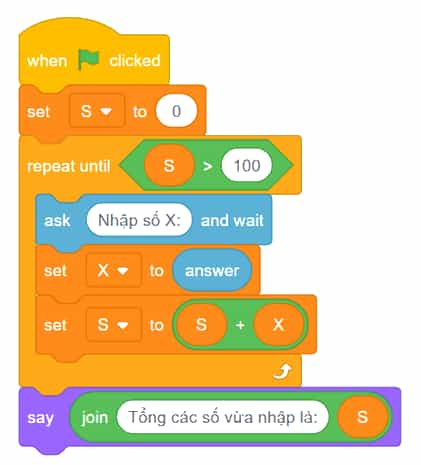 Tạo chương trình ở Bảng 8 trong Scratch thực hiện chương trình