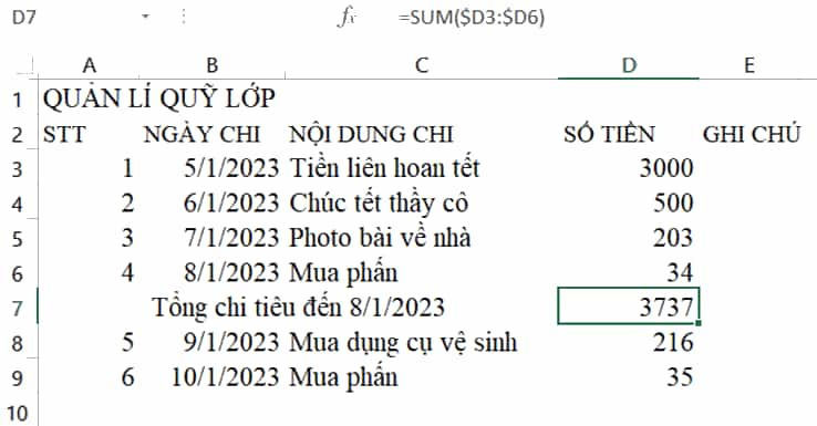 Em hãy giúp bạn quản lí quỹ của lớp thiết kế một số chi tiêu sao cho có thể quản lí