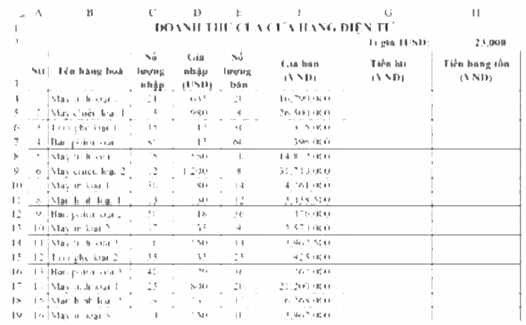 Khởi động Excel, thực hiện nhập dữ liệu và định dạng cho trang tính để có bảng tính