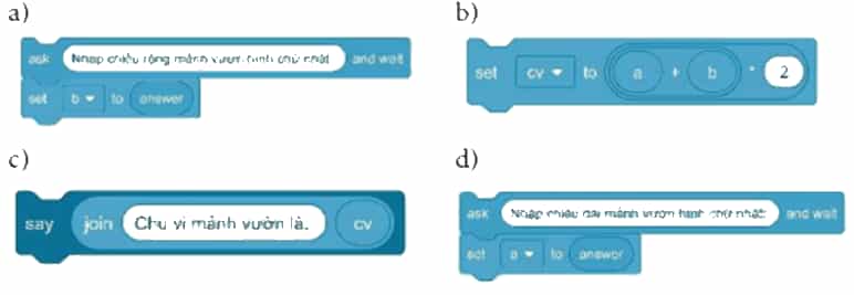 Dưới đây là các lệnh, khối lệnh Scratch và thuật toán 1, thuật toán 2