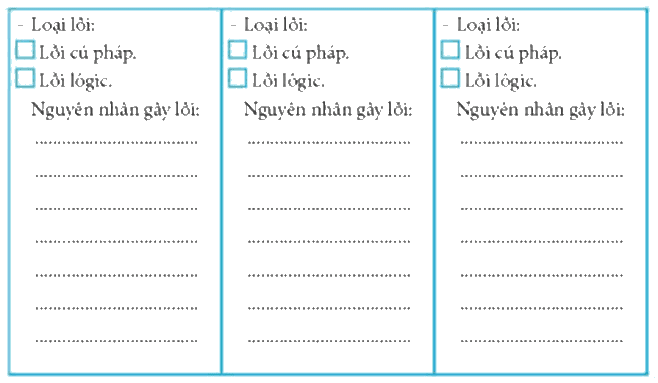 Hãy xác định loại lõi, nguyên nhân gây lỗi trong mỗi chương trình dưới đây