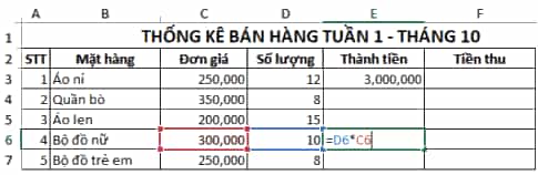 Khi sao chép công thức tính Thành tiền tại ô E3 là =D3*C3 Hình 1