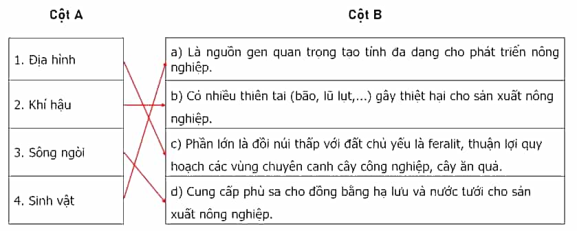 Nối các ý ở cột A với các ý ở cột B cho phù hợp với thế mạnh và hạn chế của điều kiện tự nhiên