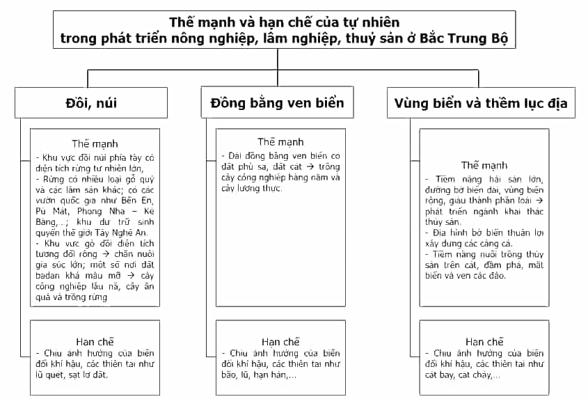 Hoàn thành thông tin về thế mạnh và hạn chế của tự nhiên phát triển nông nghiệp, lâm nghiệp