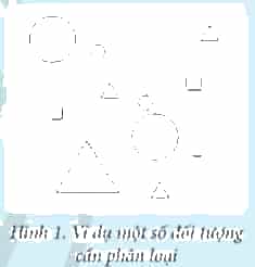 Cho Hình 1 và ba nhãn phân loại là “vuông”, “tròn”, “tam giác”. Cần gán nhãn phân loại cho từng đối tượng trong Hình 1. Em hãy trả lời các câu hỏi sau:  1) Nếu con người thực hiện nhiệm vụ trên là dễ hay khó? 2) Theo em, máy tính có thể tự động thực hiện nhiệm vụ trên thay cho con người hay không? Lập trình để máy tính làm công việc này là dễ hay khó? (ảnh 1)