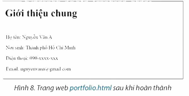 Thực hiện hiệu chỉnh trang web portfolio.html trong các ví dụ của bài học để giới thiệu vài thông  (ảnh 1)