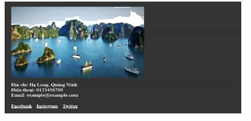 Với trang web chủ đề danh lam thắng cảnh ở quê hương em, hãy thiết kế chân trang - cho trang web. Trang thiết kế gồm các yêu cầu: Có thể (ảnh 1)