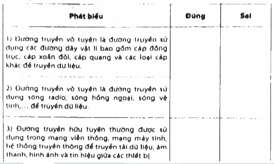 Hãy đánh dấu v vào ô trống để lựa chọn Đúng/ Sai trong mỗi phát biểu dưới đây