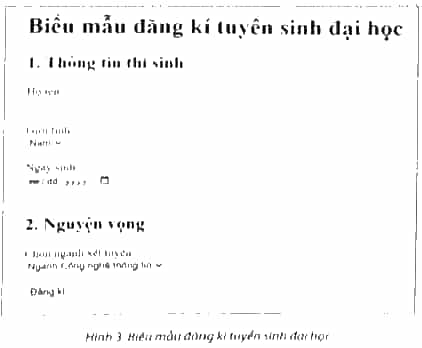 Em hãy tạo biểu mẫu đăng kí tuyển sinh của một trường đại học như Hình 3