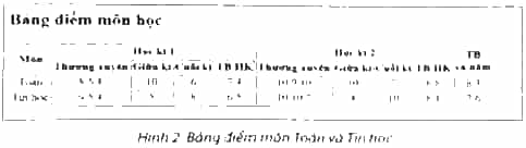 Em hãy tạo bảng điểm môn Toán và Tin học trong cả năm của mình như Hình 2