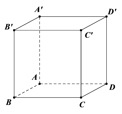 Cho hình lập phương ABCD.ABCD (tham khảo hình vẽ) có cạnh bằng \(a\). Tính \(\overrightarrow {AB} .\overrightarrow {DC} \).